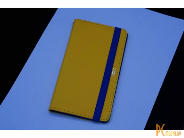 (Как новый) Универсальный чехол-книжка для смартфона до 6", Aiino Daily Smart 6 inch Yellow and Blue, Выдвижная система (Slider) позволяет удобно выполнять фото и видеосъемку, клей 3М подходит для всех типов устройств (с витрины)